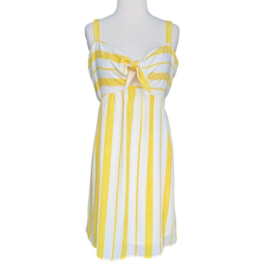 Maurices Yellow White Stripe Keyhole Tie Front Sundress Medium Chiffon Stretch